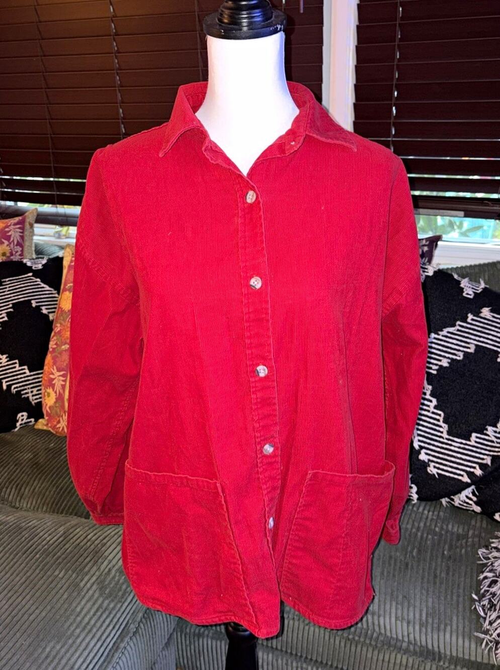 Vintage L.L.Bean Red Corduroy Button-Up Shirt Jacket Long Sleeve Pockets M